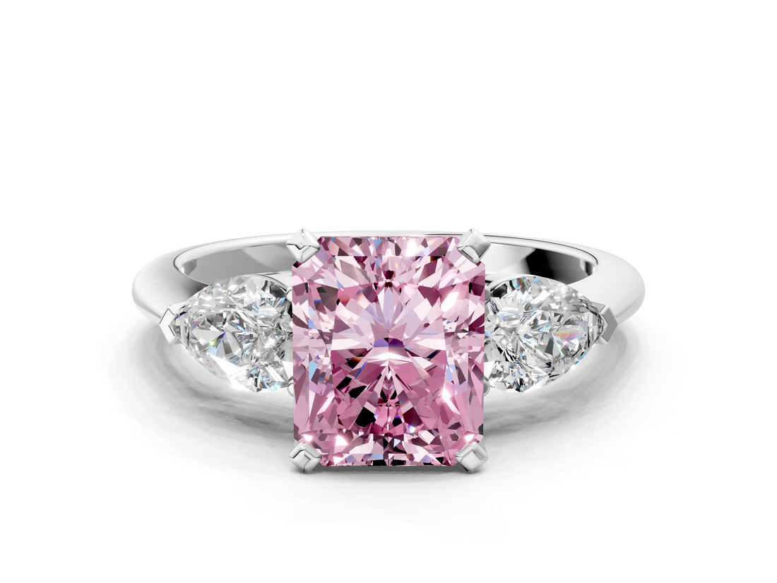 White gold Three-Stone Fancy Pink Radiant  Diamond Ring with Pear Side Stones in Four-Prong Setting_58