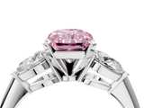 White gold Three-Stone Fancy Pink Radiant  Diamond Ring with Pear Side Stones in Four-Prong Setting_63