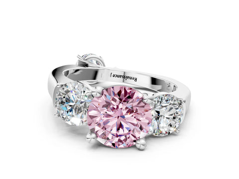 White gold Three-Stone Fancy Pink Round Cut Brilliant Diamond Trellis Ring with Comfort Fit Band_12