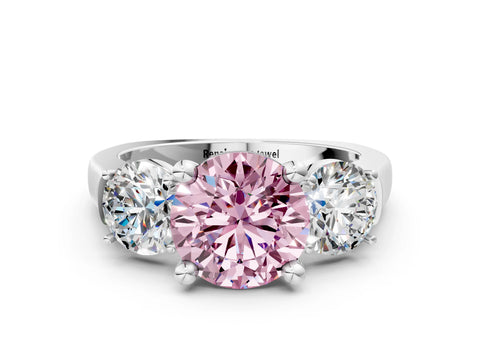 White gold Three-Stone Fancy Pink Round Cut Brilliant Diamond Trellis Ring with Comfort Fit Band_12