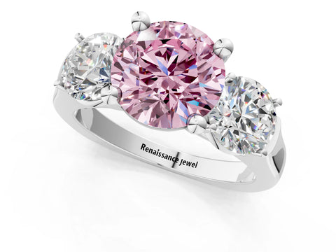White gold Three-Stone Fancy Pink Round Cut Brilliant Diamond Trellis Ring with Comfort Fit Band_13