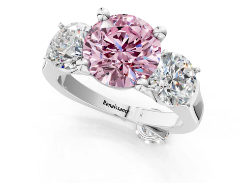 White gold Three-Stone Fancy Pink Round Cut Brilliant Diamond Trellis Ring with Comfort Fit Band_13