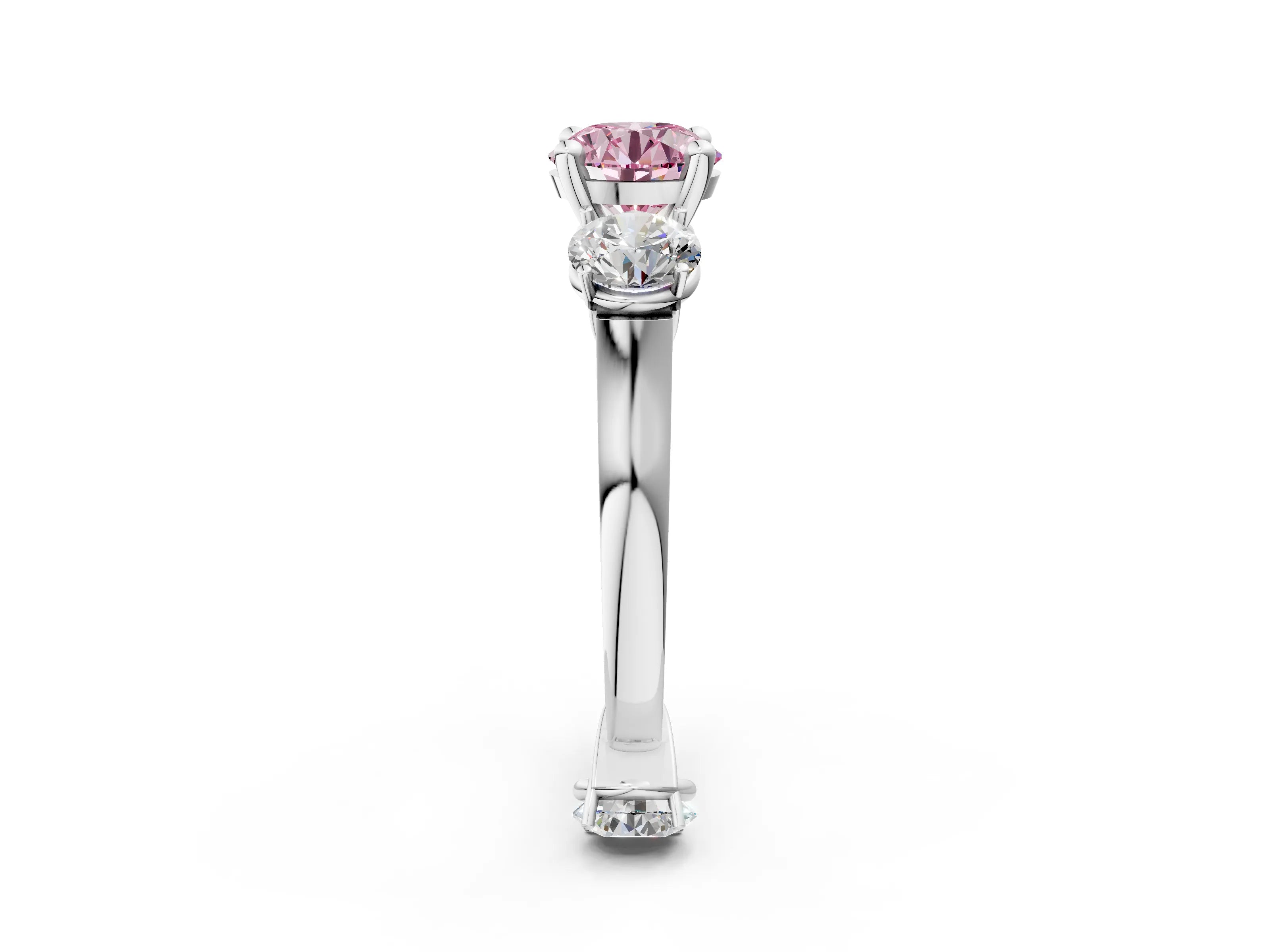White gold Three-Stone Fancy Pink Round Cut Brilliant Diamond Trellis Ring with Comfort Fit Band_14