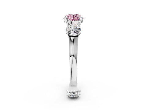 White gold Three-Stone Fancy Pink Round Cut Brilliant Diamond Trellis Ring with Comfort Fit Band_14