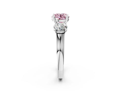 White gold Three-Stone Fancy Pink Round Cut Brilliant Diamond Trellis Ring with Comfort Fit Band_14