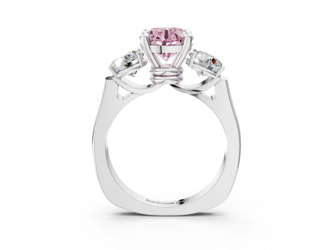 White gold Three-Stone Fancy Pink Round Cut Brilliant Diamond Trellis Ring with Comfort Fit Band_15