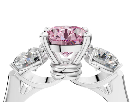White gold Three-Stone Fancy Pink Round Cut Brilliant Diamond Trellis Ring with Comfort Fit Band_16