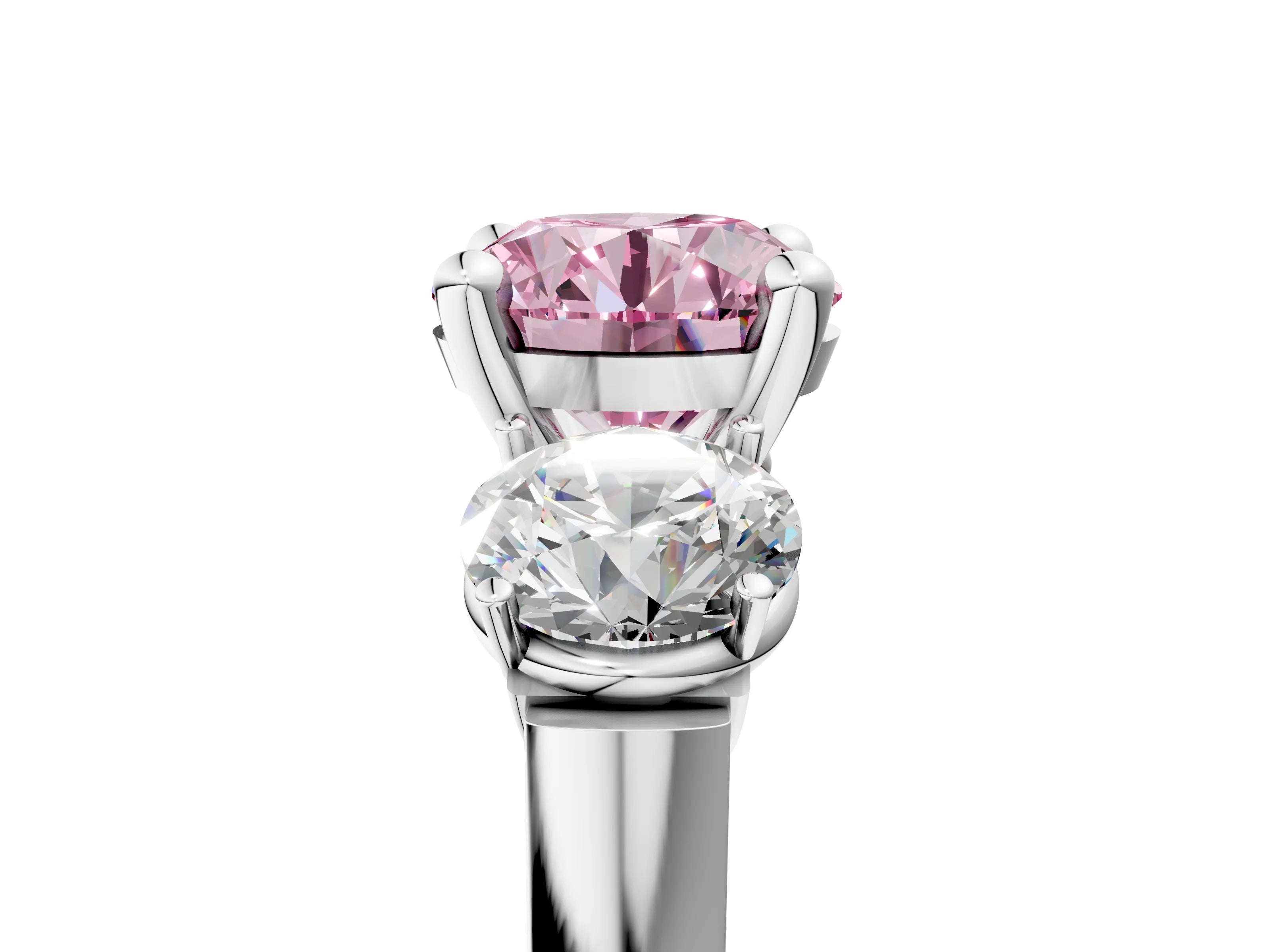 White gold Three-Stone Fancy Pink Round Cut Brilliant Diamond Trellis Ring with Comfort Fit Band_17