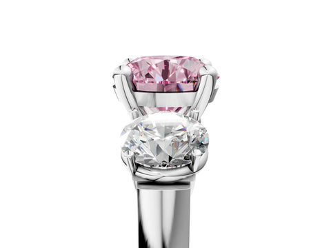White gold Three-Stone Fancy Pink Round Cut Brilliant Diamond Trellis Ring with Comfort Fit Band_17