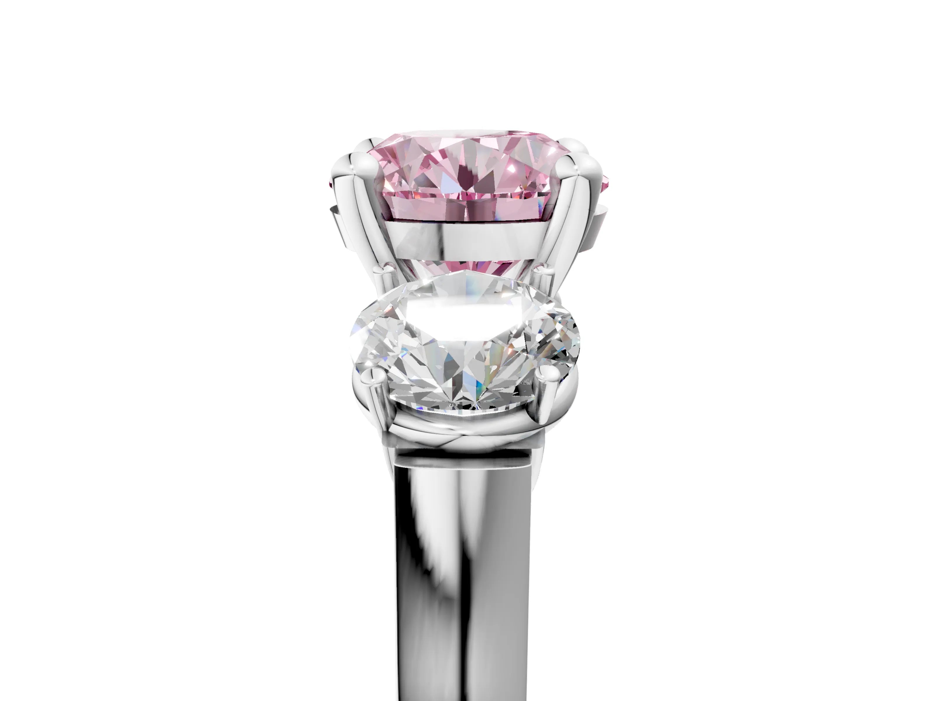 White gold Three-Stone Fancy Pink Round Cut Brilliant Diamond Trellis Ring with Comfort Fit Band_17