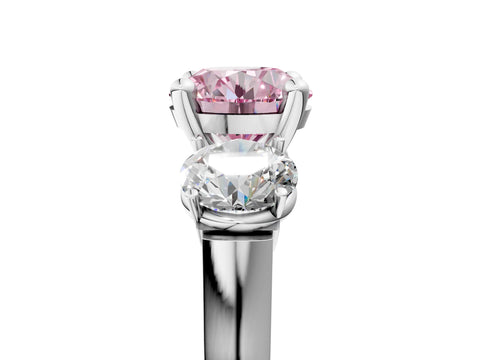 White gold Three-Stone Fancy Pink Round Cut Brilliant Diamond Trellis Ring with Comfort Fit Band_17