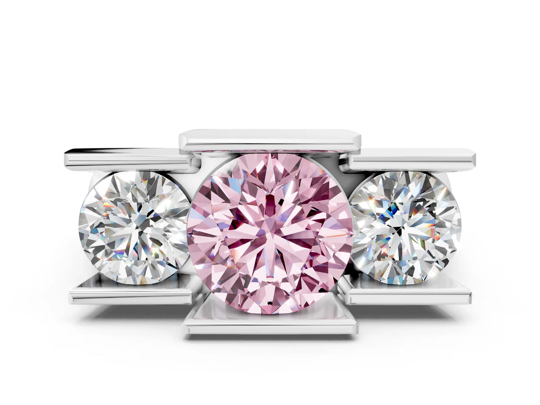 White gold Three Stone Fancy Pink Round Cut Cut Channel Set Diamond Ring_36