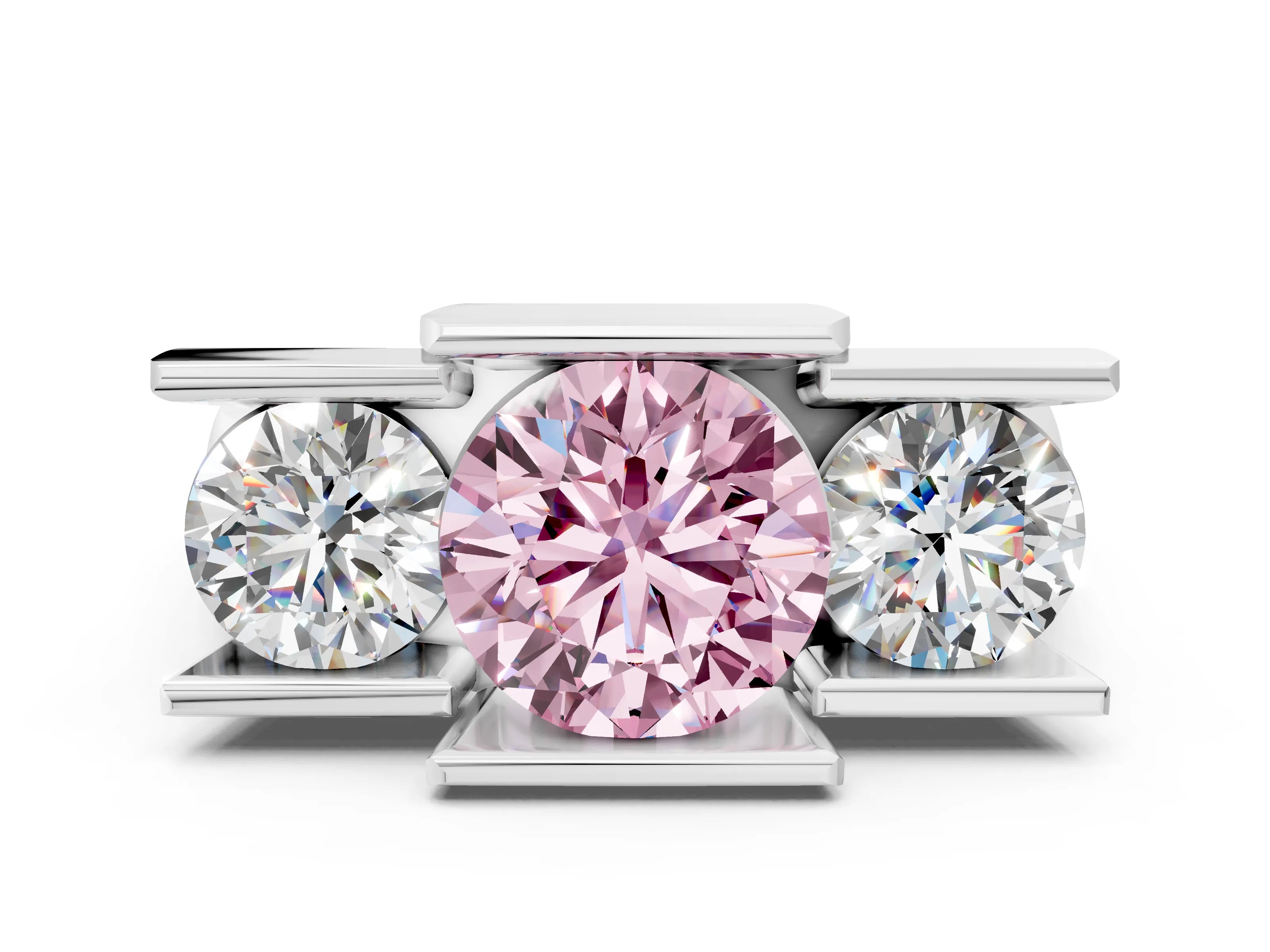 White gold Three Stone Fancy Pink Round Cut Cut Channel Set Diamond Ring_36
