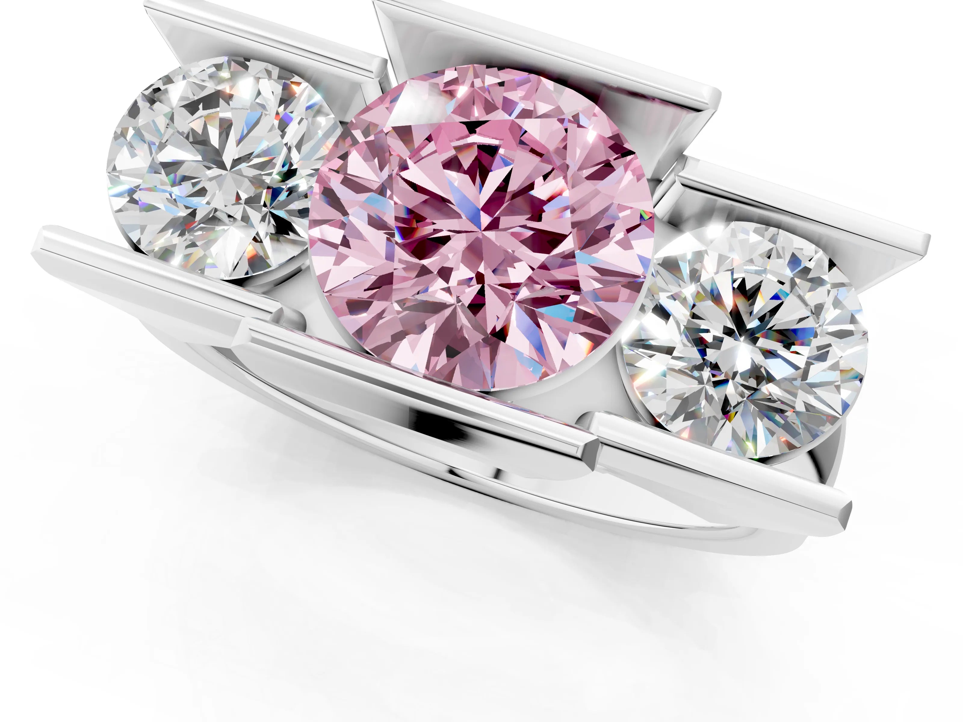 White gold Three Stone Fancy Pink Round Cut Cut Channel Set Diamond Ring_37