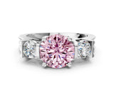 White gold Three-Stone Fancy Pink Round Cut Cut Classic Band Prong Setting Ring