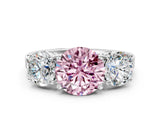 White gold Three-Stone Fancy Pink Round Cut Cut Diamond Engagement Ring with Flat Band and Four-Prong Setting_12
