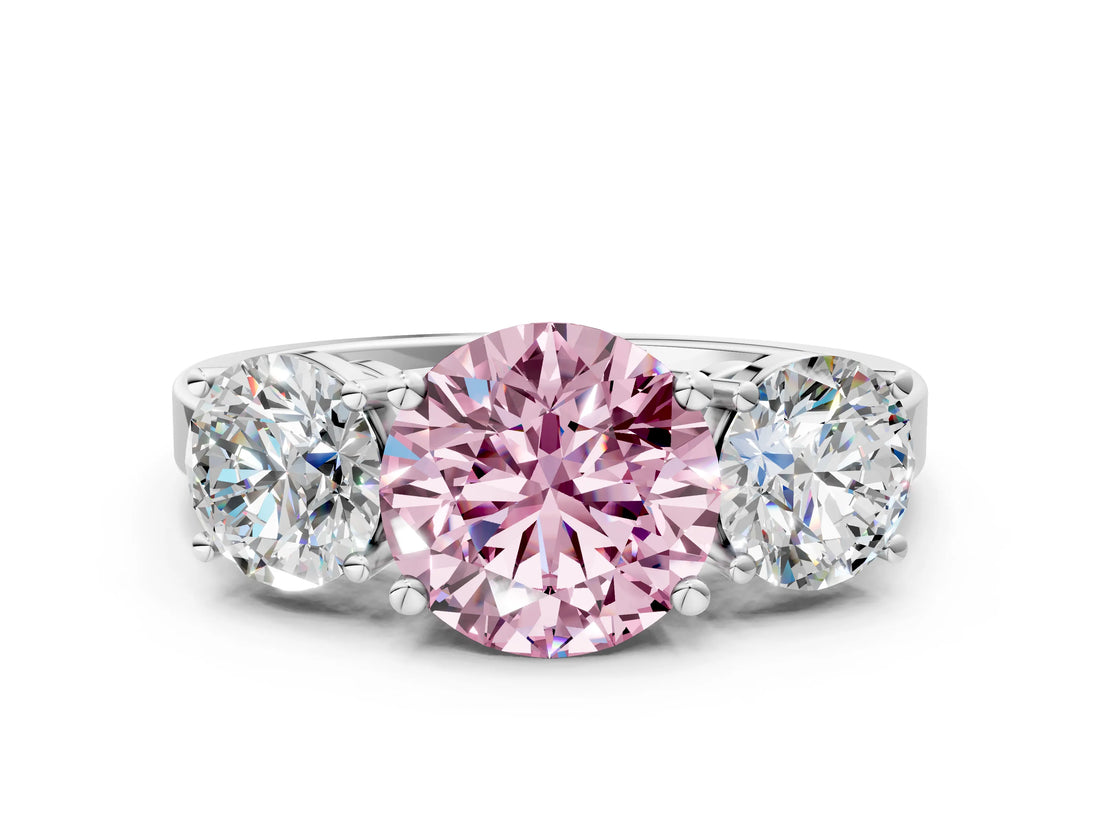 White gold Three-Stone Fancy Pink Round Cut Cut Diamond Engagement Ring with Flat Band and Four-Prong Setting_12