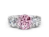 White gold Three-Stone Fancy Pink Round Cut Cut Diamond Engagement Ring with Flat Band and Four-Prong Setting_12