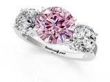 White gold Three-Stone Fancy Pink Round Cut Cut Diamond Engagement Ring with Flat Band and Four-Prong Setting_13