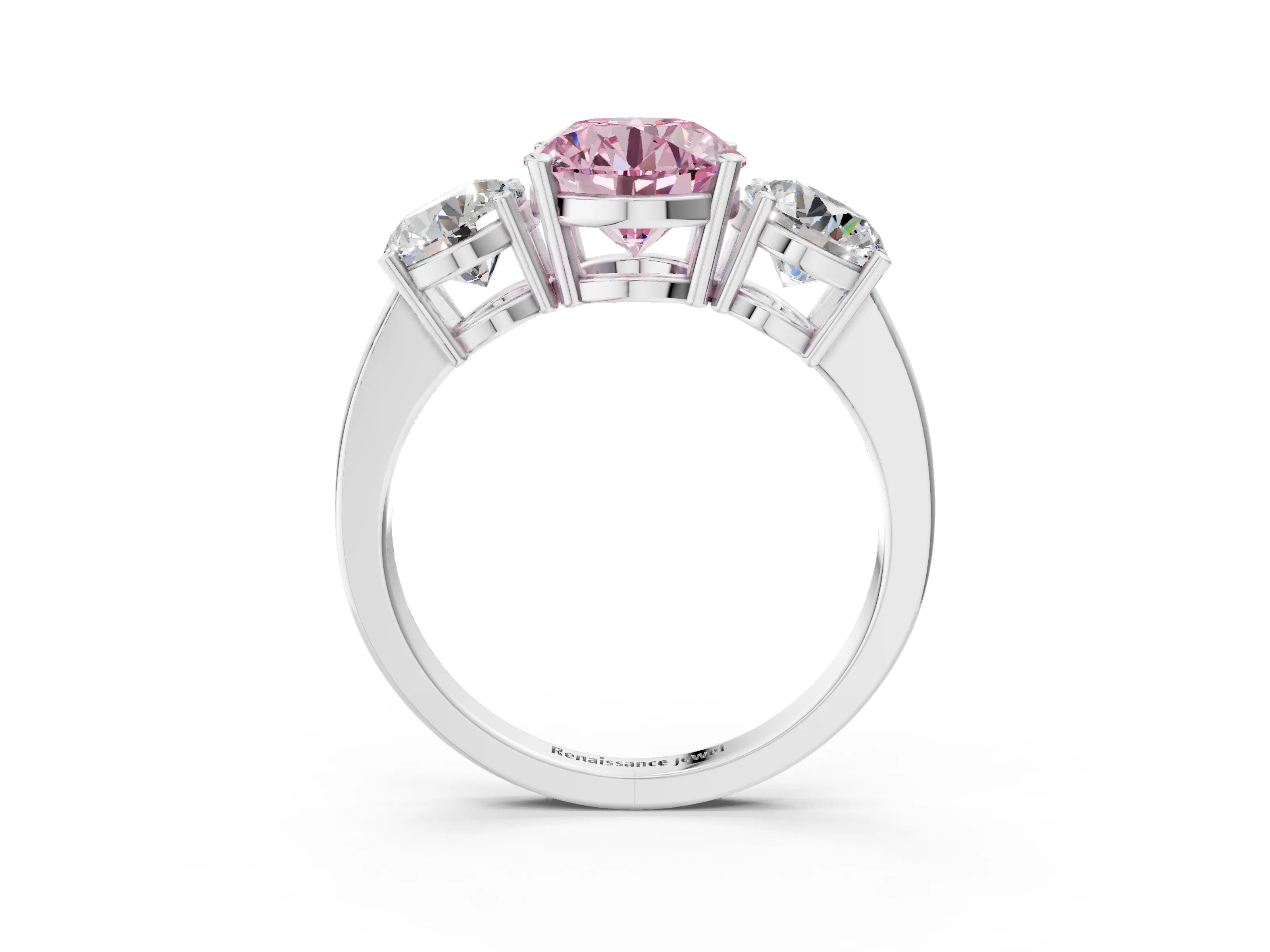White gold Three-Stone Fancy Pink Round Cut Cut Diamond Engagement Ring with Flat Band and Four-Prong Setting_15