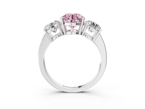 White gold Three-Stone Fancy Pink Round Cut Cut Diamond Engagement Ring with Flat Band and Four-Prong Setting_15
