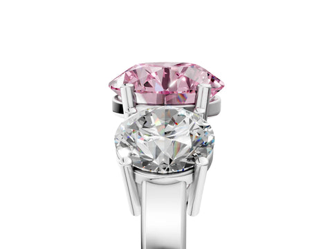 White gold Three-Stone Fancy Pink Round Cut Cut Diamond Engagement Ring with Flat Band and Four-Prong Setting_17