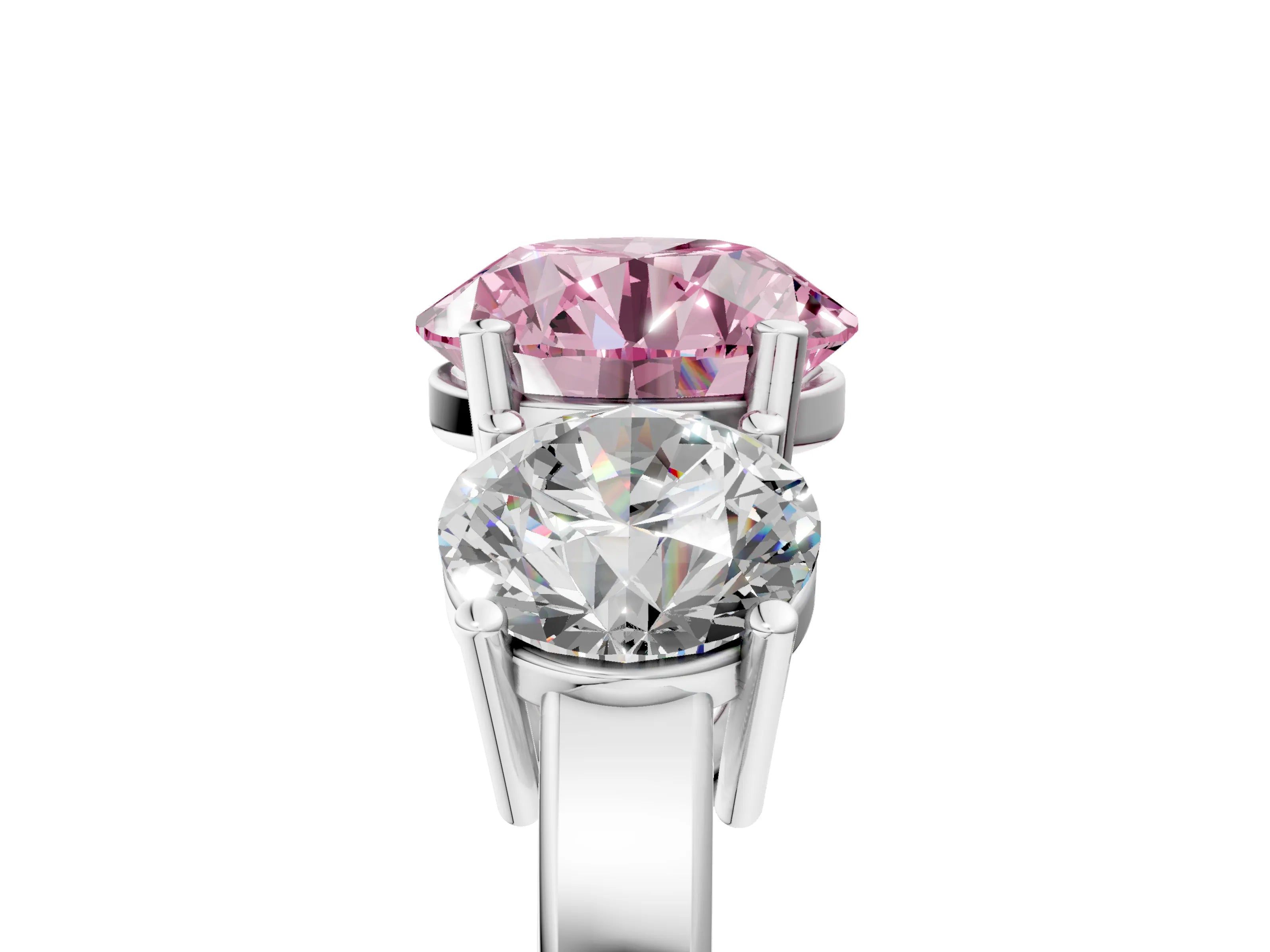 White gold Three-Stone Fancy Pink Round Cut Cut Diamond Engagement Ring with Flat Band and Four-Prong Setting_5
