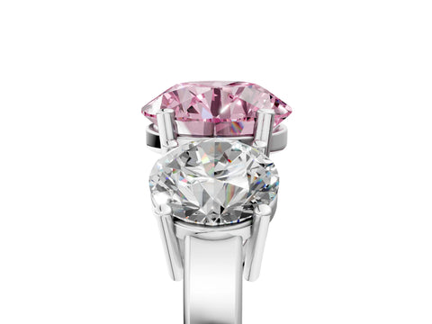 White gold Three-Stone Fancy Pink Round Cut Cut Diamond Engagement Ring with Flat Band and Four-Prong Setting_5