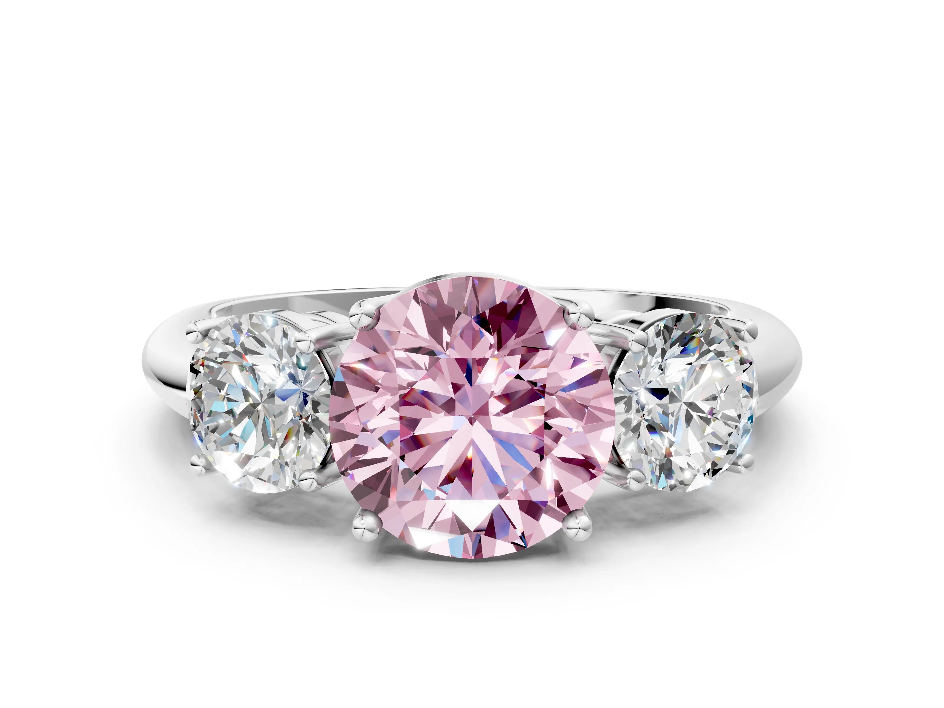 White gold Three-Stone Fancy Pink Round Cut Cut Diamond Engagement Ring with Prong Setting on a White Gold Band_12
