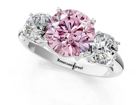 White gold Three-Stone Fancy Pink Round Cut Cut Diamond Engagement Ring with Prong Setting on a White Gold Band_13