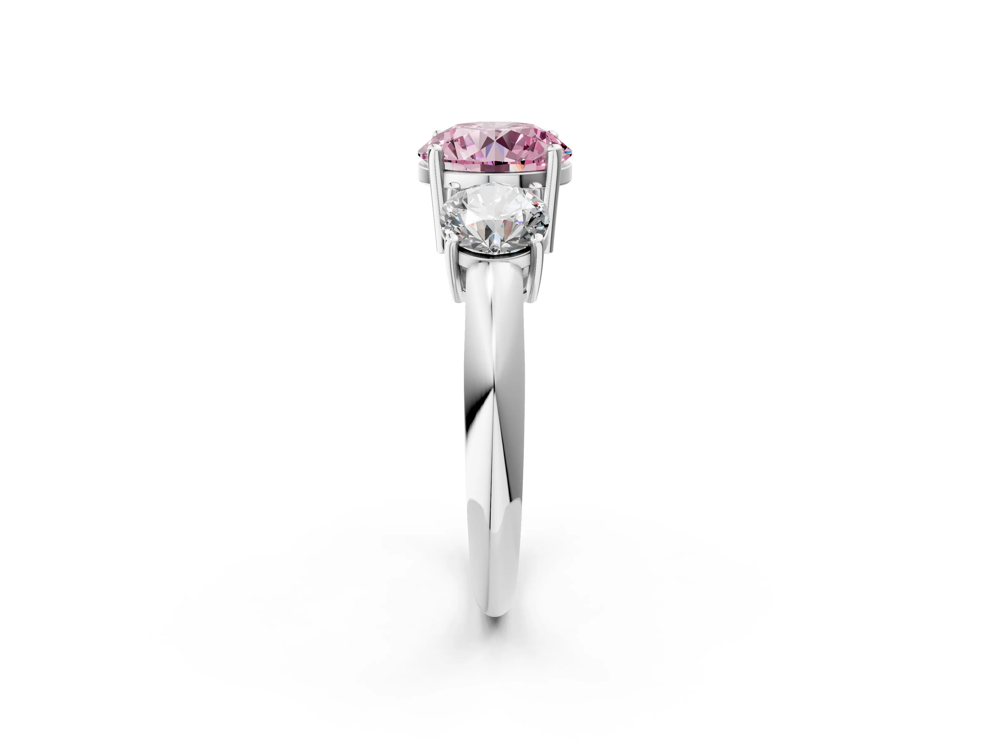 White gold Three-Stone Fancy Pink Round Cut Cut Diamond Engagement Ring with Prong Setting on a White Gold Band_14