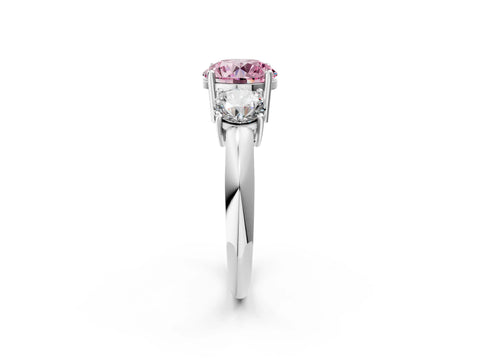 White gold Three-Stone Fancy Pink Round Cut Cut Diamond Engagement Ring with Prong Setting on a White Gold Band_14