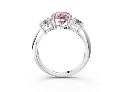 White gold Three-Stone Fancy Pink Round Cut Cut Diamond Engagement Ring with Prong Setting on a White Gold Band_15