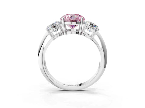 White gold Three-Stone Fancy Pink Round Cut Cut Diamond Engagement Ring with Prong Setting on a White Gold Band_15