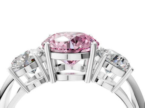 White gold Three-Stone Fancy Pink Round Cut Cut Diamond Engagement Ring with Prong Setting on a White Gold Band_16