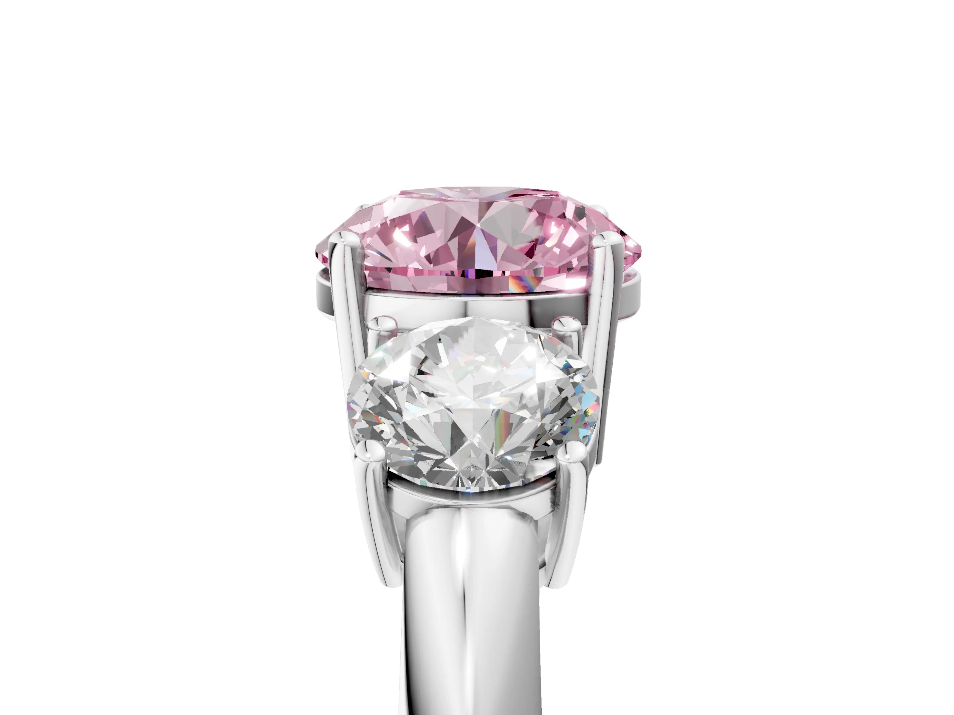 White gold Three-Stone Fancy Pink Round Cut Cut Diamond Engagement Ring with Prong Setting on a White Gold Band_17
