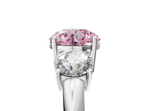 White gold Three-Stone Fancy Pink Round Cut Cut Diamond Engagement Ring with Prong Setting on a White Gold Band_17