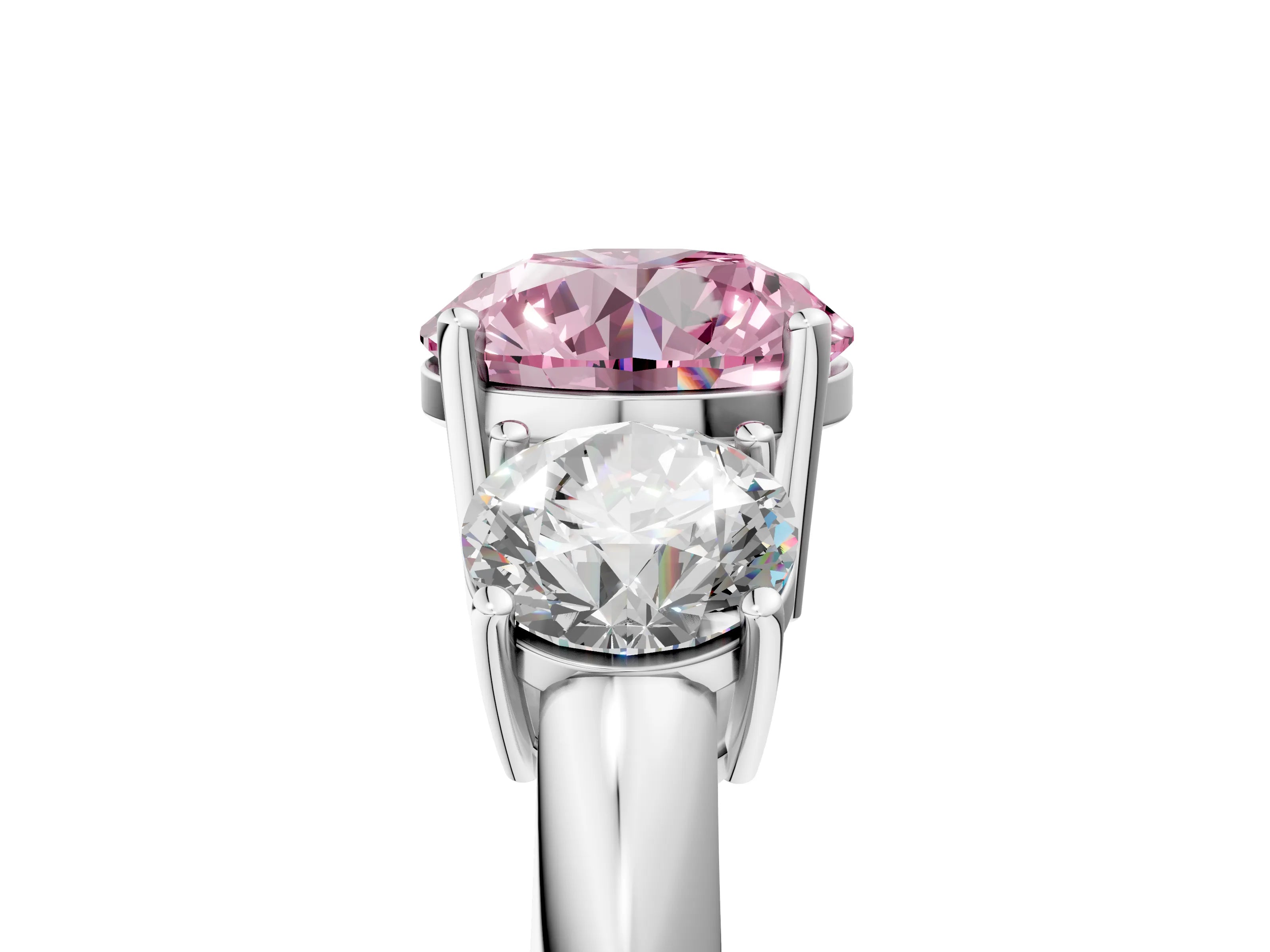 White gold Three-Stone Fancy Pink Round Cut Cut Diamond Engagement Ring with Prong Setting on a White Gold Band_17