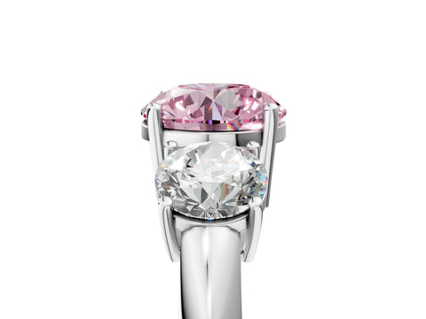 White gold Three-Stone Fancy Pink Round Cut Cut Diamond Engagement Ring with Prong Setting on a White Gold Band_17