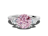 White gold Three-Stone Fancy Pink Round Cut Cut Diamond Pavé Band with Prong Setting_45