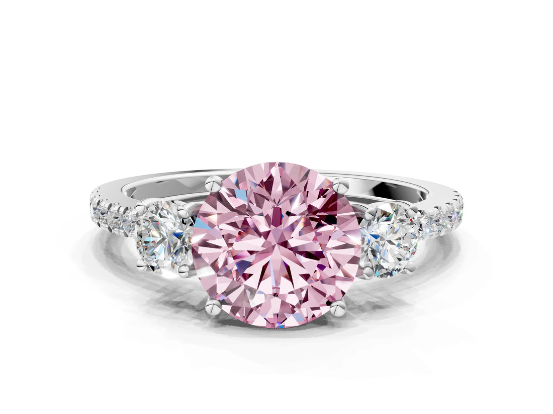 White gold Three-Stone Fancy Pink Round Cut Cut Diamond Pavé Band with Prong Setting_61