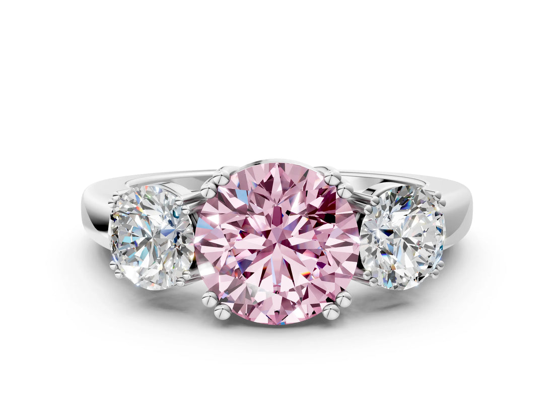 White gold Three-Stone Fancy Pink Round Cut Cut Diamond Ring with Channel Set Band and Four-Prong Setting_12