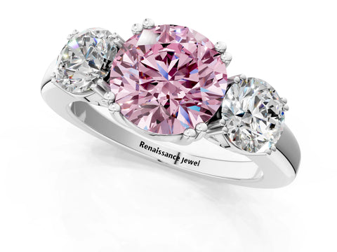 White gold Three-Stone Fancy Pink Round Cut Cut Diamond Ring with Channel Set Band and Four-Prong Setting_1