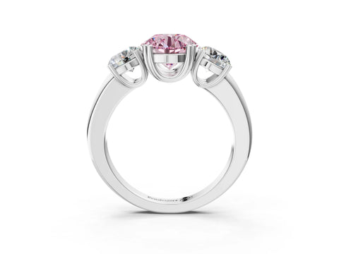 White gold Three-Stone Fancy Pink Round Cut Cut Diamond Ring with Channel Set Band and Four-Prong Setting_3