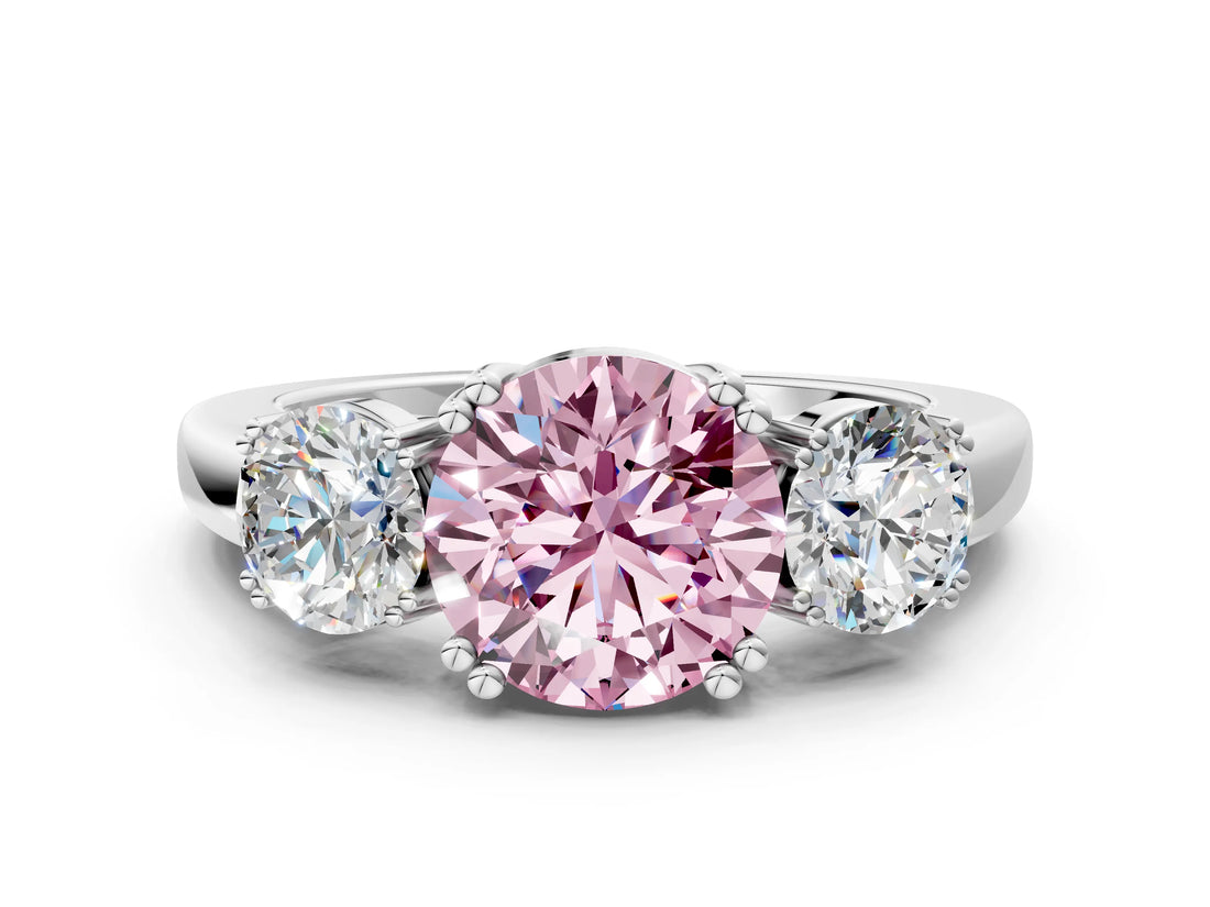 White gold Three-Stone Fancy Pink Round Cut Cut Diamond Ring with Channel Set Band and Four-Prong Setting_42