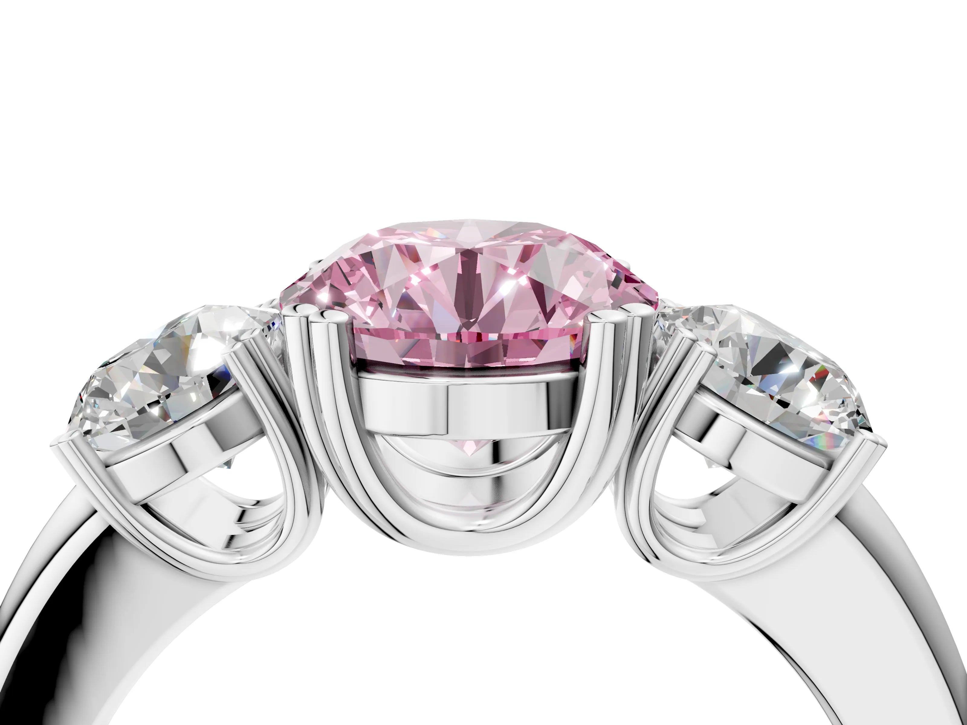 White gold Three-Stone Fancy Pink Round Cut Cut Diamond Ring with Channel Set Band and Four-Prong Setting_4