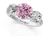 White gold Three-Stone Fancy Pink Round Cut Cut Diamond Ring with Channel-Set Band and Prong Setting_1