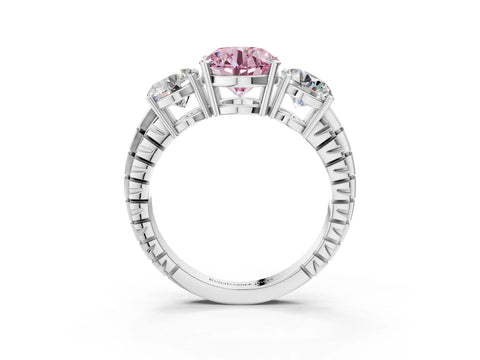 White gold Three-Stone Fancy Pink Round Cut Cut Diamond Ring with Channel-Set Band and Prong Setting_3