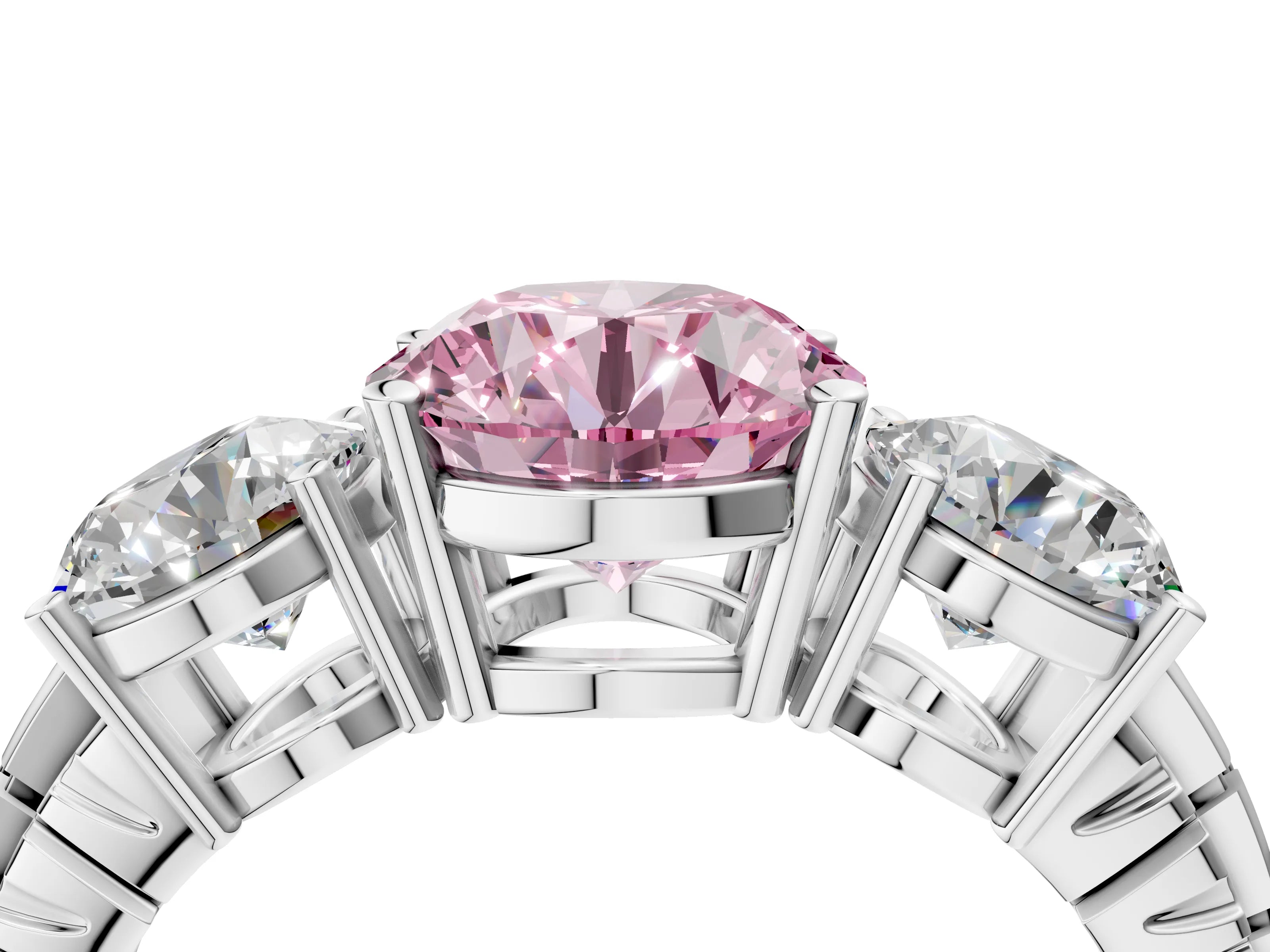 White gold Three-Stone Fancy Pink Round Cut Cut Diamond Ring with Channel-Set Band and Prong Setting_4