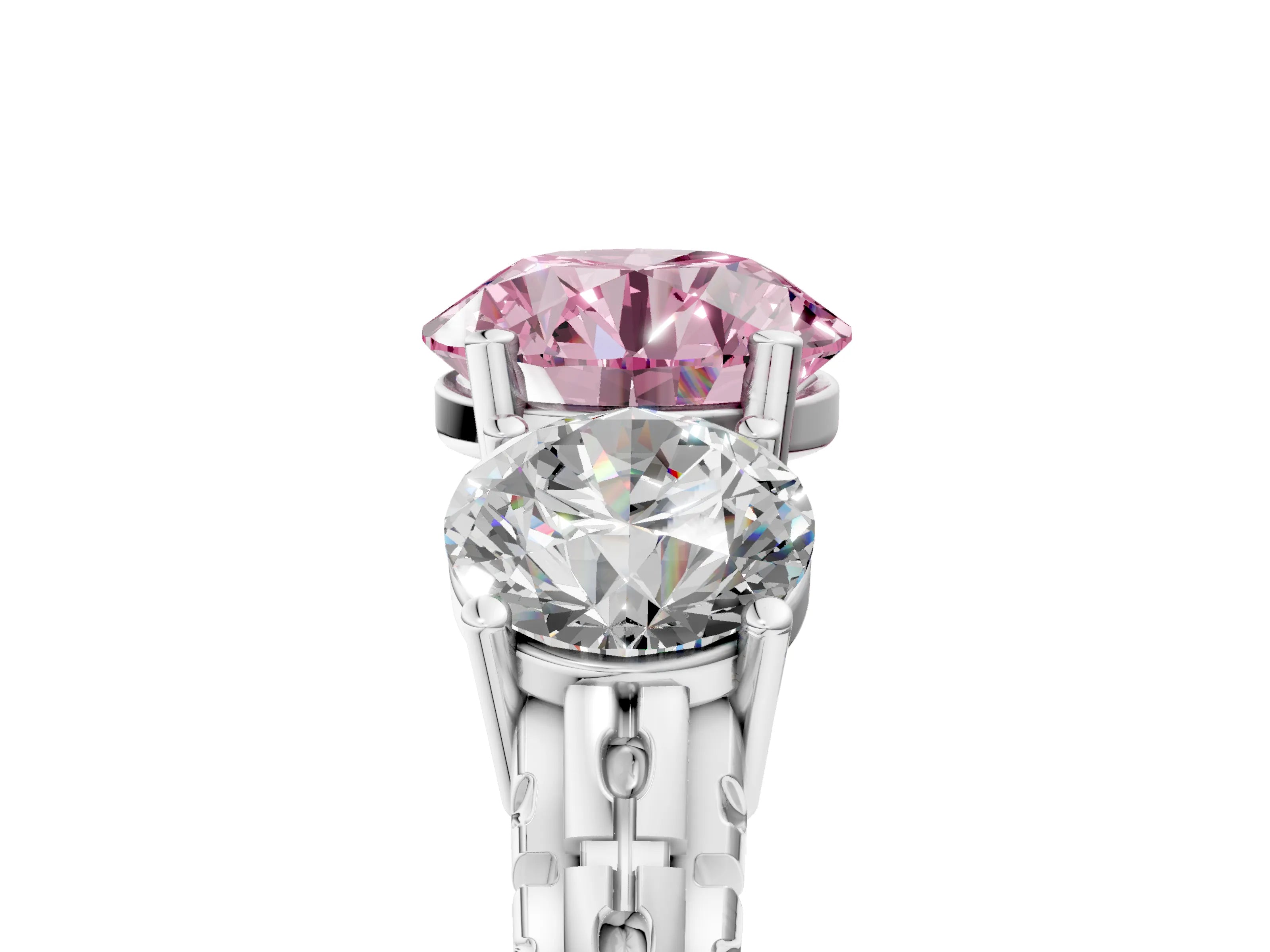 White gold Three-Stone Fancy Pink Round Cut Cut Diamond Ring with Channel-Set Band and Prong Setting_5